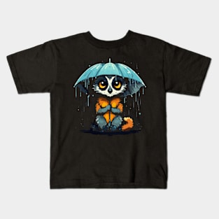 Lemur Rainy Day With Umbrella Kids T-Shirt